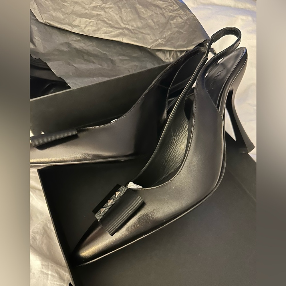 The Kooples Black Leather Pointy Toe Studded Sling Back Sz 40 NIB SIZE 9 - Picture 5 of 13